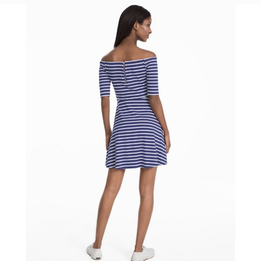 White House Black Market Off The Shoulder Striped Dress Blue White size Medium - Picture 3 of 16
